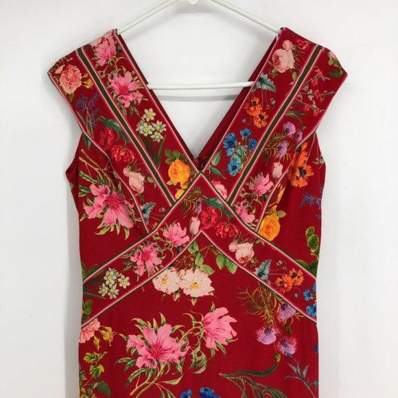 Tadashi Shoji Red Floral Print Sleeveless A Line Maxi Dress  6 - Picture 6 of 7